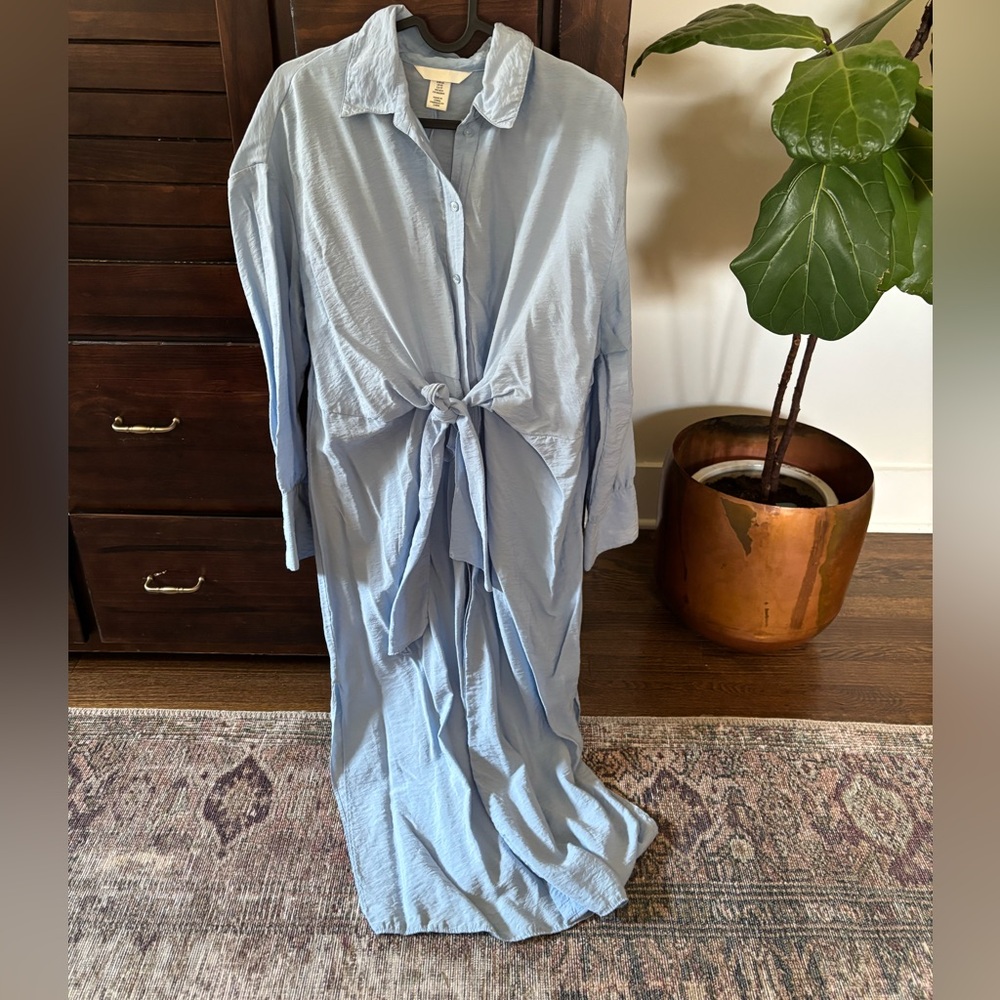 H&M Light Blue Maxi Dress Shirt-Tie Front